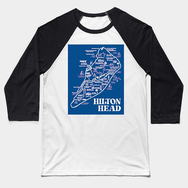 Hilton Head Map Baseball T-Shirt by fiberandgloss